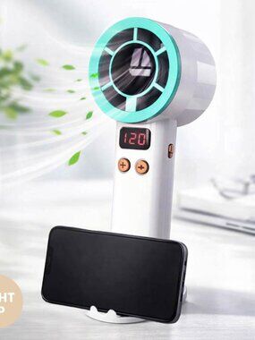 Light Up Digital Display Adjustable Speed Phone Stand Portable Handheld Mini Fan